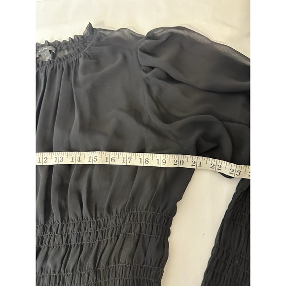 Halogen Black Sheer Blouse Long Sleeves Chiffon Smocked Sz XXL Whimsigoth - Picture 6 of 9